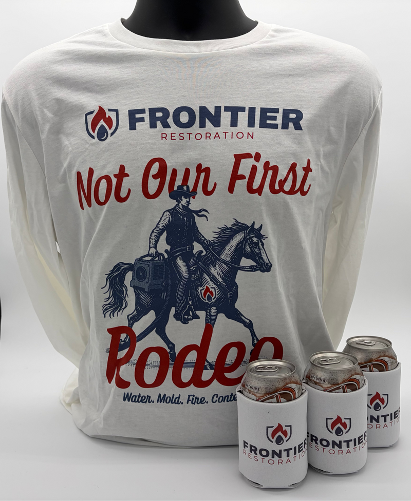 Shirts and koozies for Frontier Restoration by Active Impressions