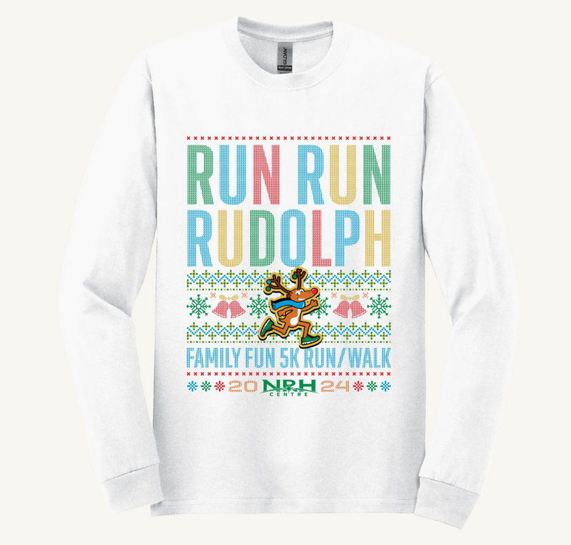 A 7-color screen print for the Run Run Rudolph Family Fun 5K Run/Walk from North Richland Hills. Screen printed by Active Impressions in Fort Worth, Texas.